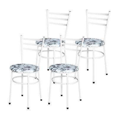 Conjunto 4 Cadeiras Epóxi Branca Para Cozinha Assento Estampado Floral Branco