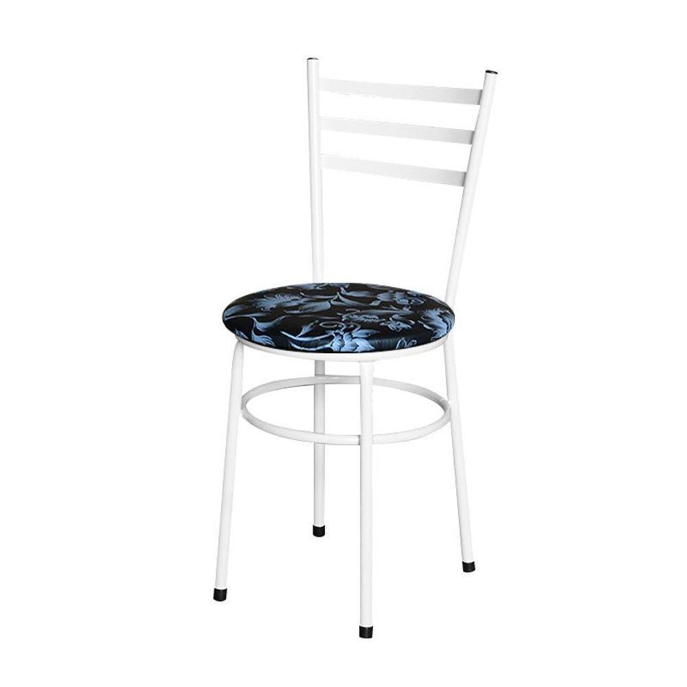 Conjunto 6 Cadeiras Epóxi Branca Para Cozinha Assento Estampado Floral Preto - 6