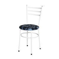 Conjunto 6 Cadeiras Epóxi Branca Para Cozinha Assento Estampado Floral Preto - 2