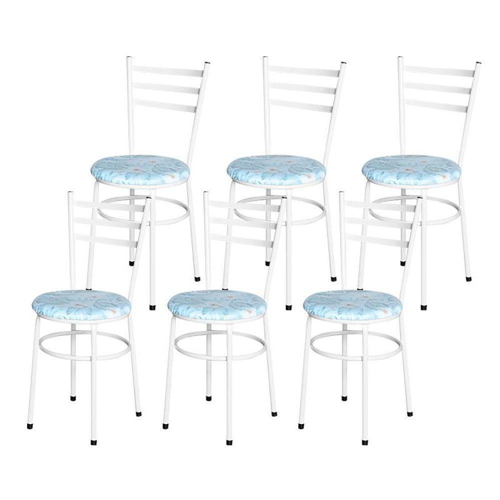 Conjunto 6 Cadeiras Epóxi Branca Para Cozinha Assento Estampado Floral Gelo - 1
