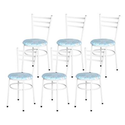 Conjunto 6 Cadeiras Epóxi Branca Para Cozinha Assento Estampado Floral Gelo