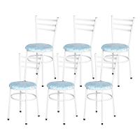 Conjunto 6 Cadeiras Epóxi Branca Para Cozinha Assento Estampado Floral Gelo - 1
