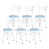Conjunto 6 Cadeiras Epóxi Branca Para Cozinha Assento Estampado Floral Gelo - 6