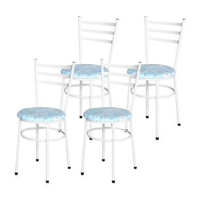 Conjunto 4 Cadeiras Epóxi Branca Para Cozinha Assento Estampado Floral Gelo