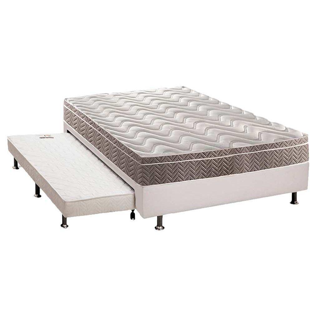 Cama Box c/Auxiliar Casal: Colchão Espuma Paropas D33 Confort Ultra Firme + Base CRC Courano White(138x188) - 1
