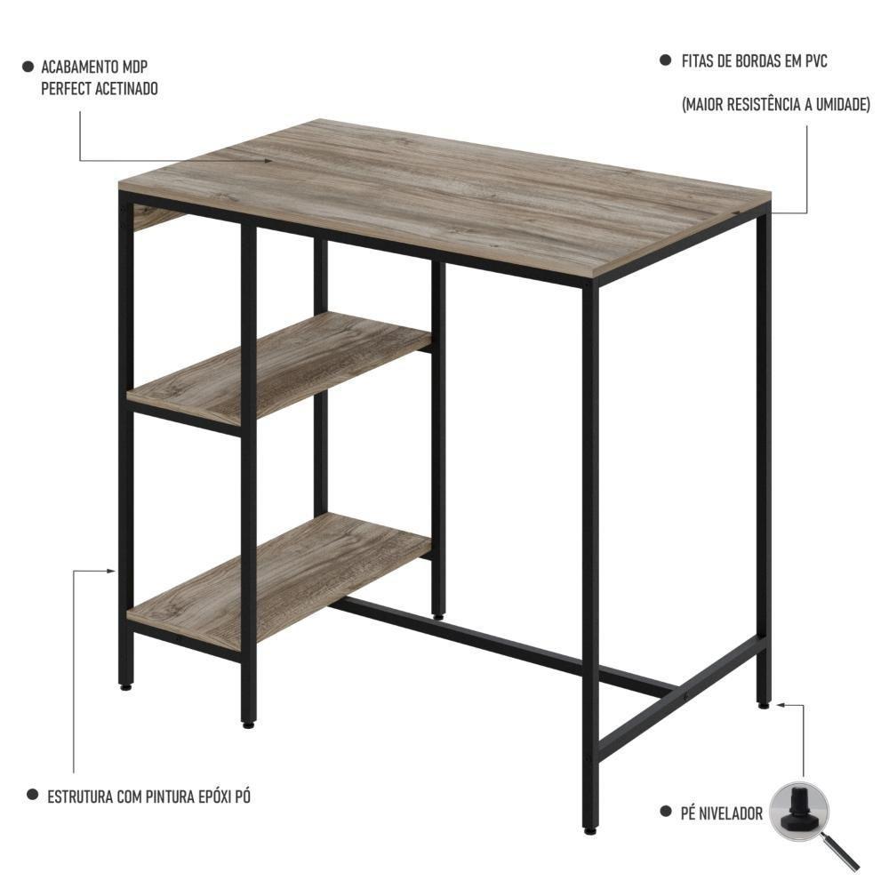 Mesa Bistrô 100x60x92cm C-02banquetas Tub Tucjbi1060.2b Carvalho Est.preta Carvalho - Est.preta - 3