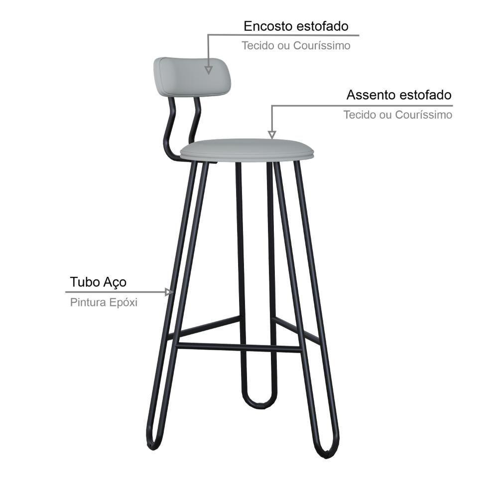 Conjunto 4 Banquetas Alta Ginger Com Encosto Courino Saturno Off White - 4