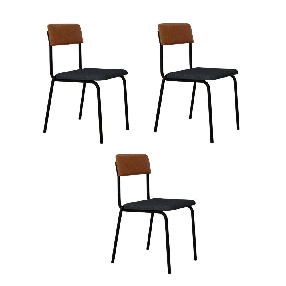 Cadeira Fit Fixa C/4 Pes 475 X 505 X 810 Mm C/3 Un. Crt.cinza/courino Caramelo Crt Cinza/courino Caramelo - 1