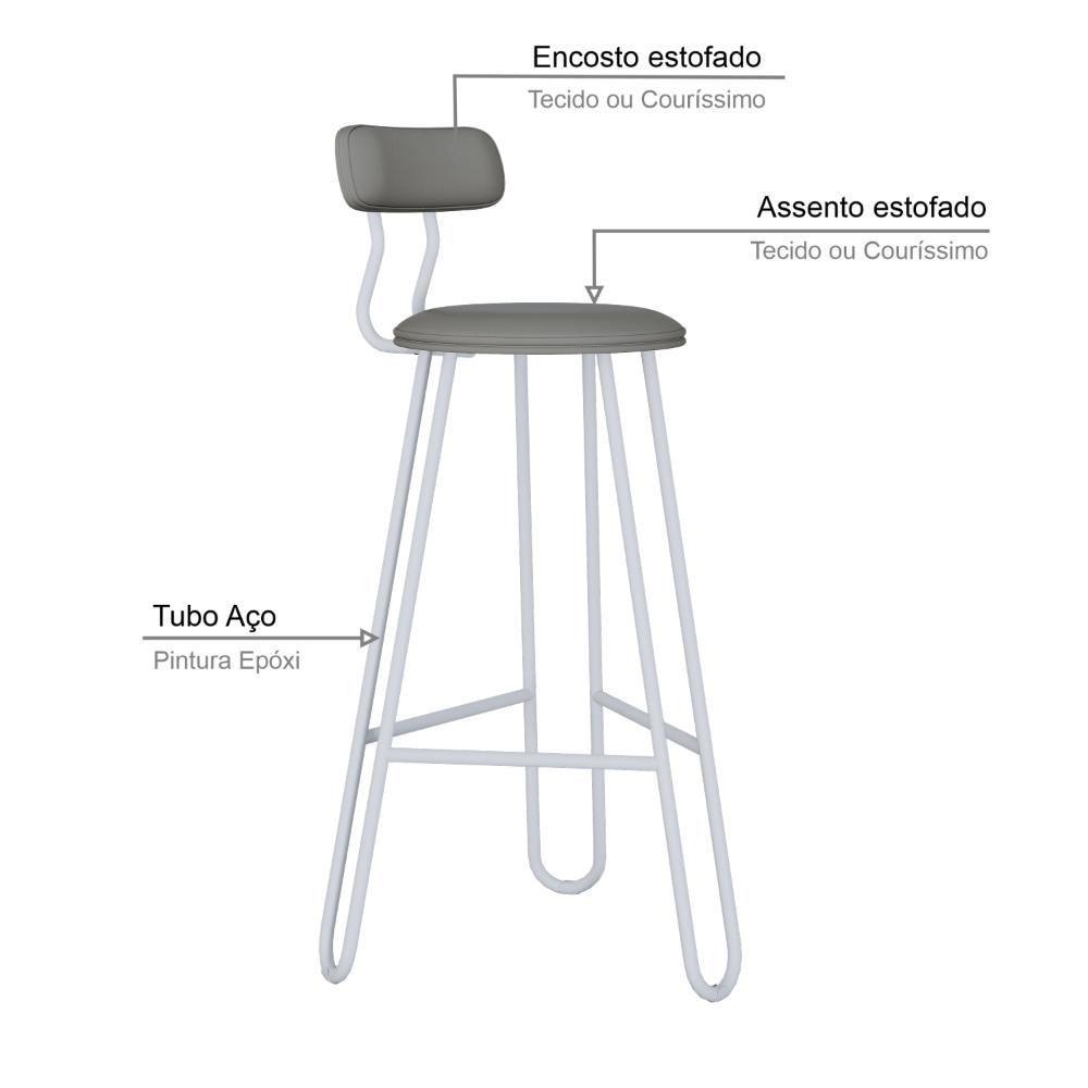 Banqueta Alta Ginger Com Encosto Courino Venus Cinza - 4