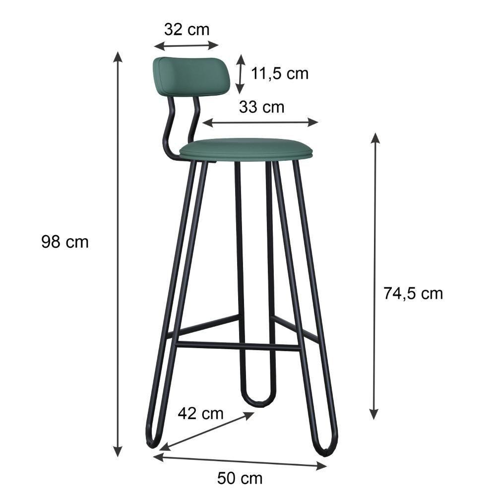 Conjunto 2 Banquetas Alta Ginger Com Encosto Courino Urano Verde Sálvia - 3