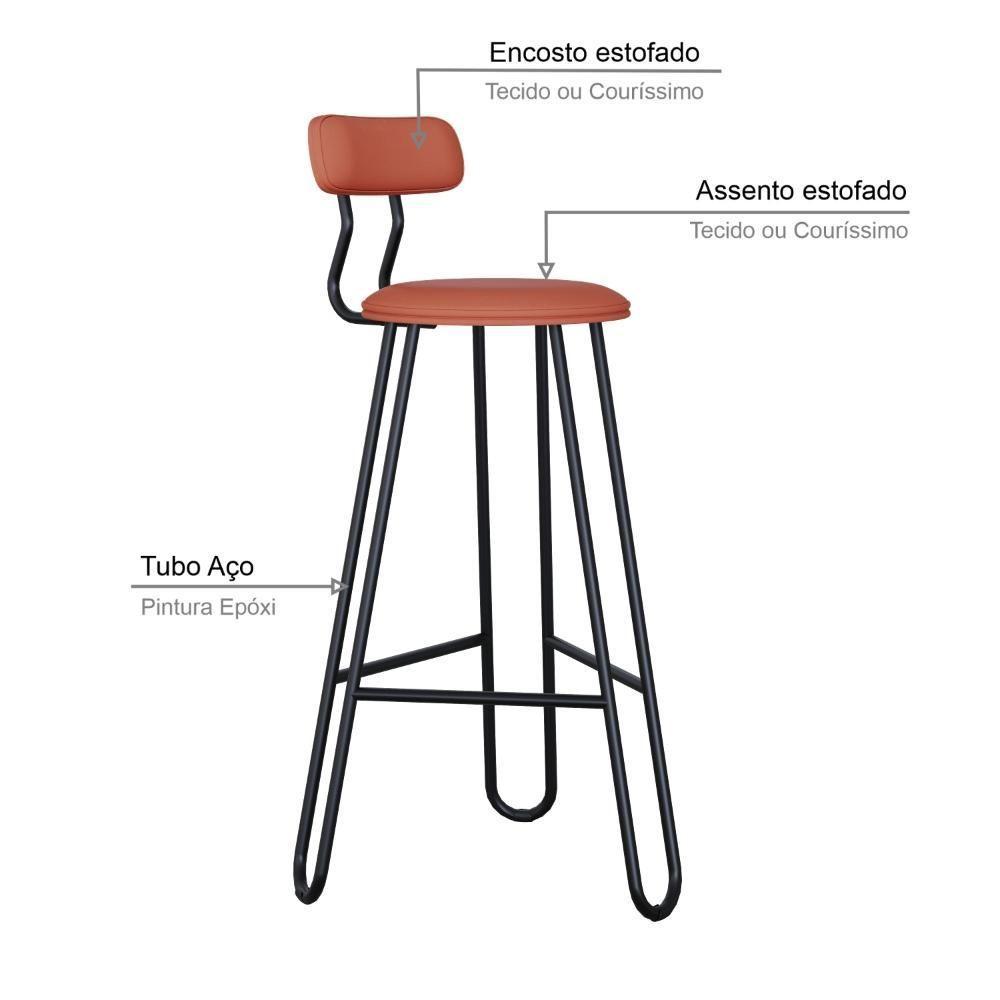 Conjunto 4 Banquetas Alta Ginger Com Encosto Courino Marte Terra Rosê - 4