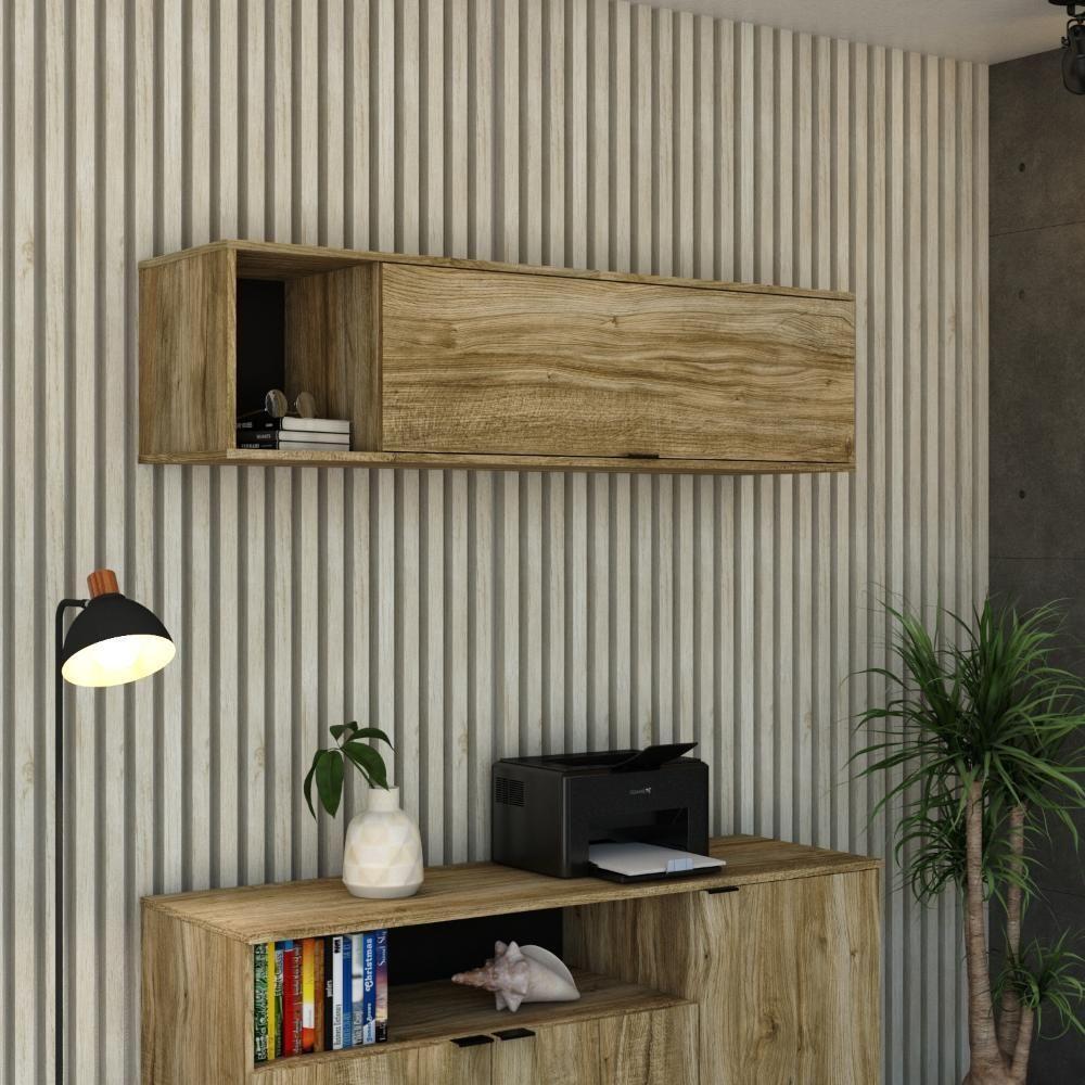 Armário Aéreo Com Nicho E Porta Basculante 35x135x35cm Wlnp135 Carvalho Preto Carvalho Preto - 2