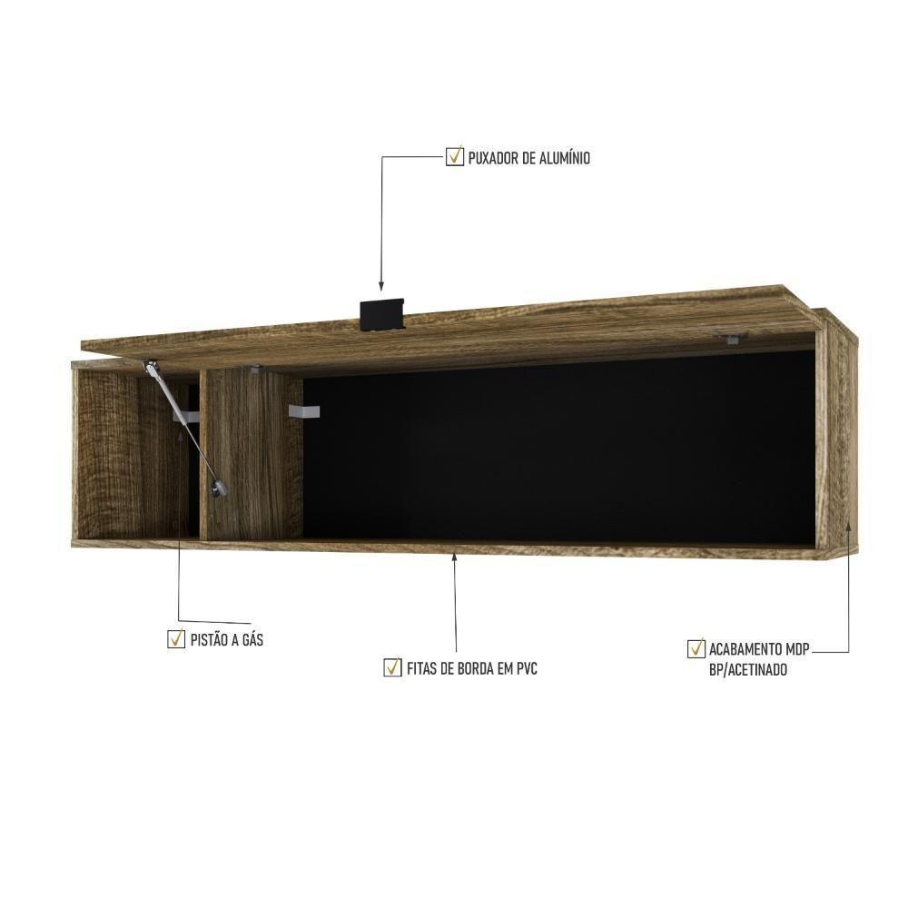 Armário Aéreo Com Nicho E Porta Basculante 35x135x35cm Wlnp135 Carvalho Preto Carvalho Preto - 3