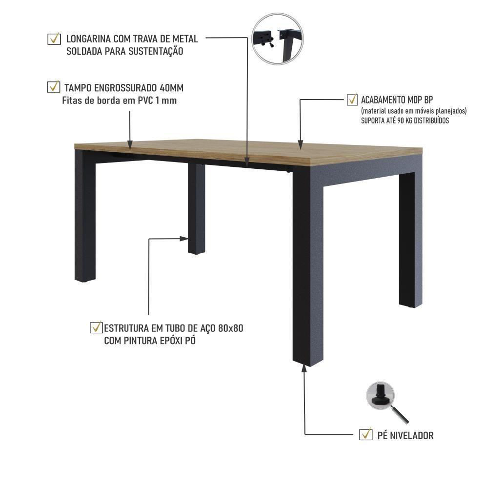 Mesa De Jantar Bronx U 160x90x77cm Brmj9160u Vermont Oak - Est.preta Vermont Oak/est.preta - 3