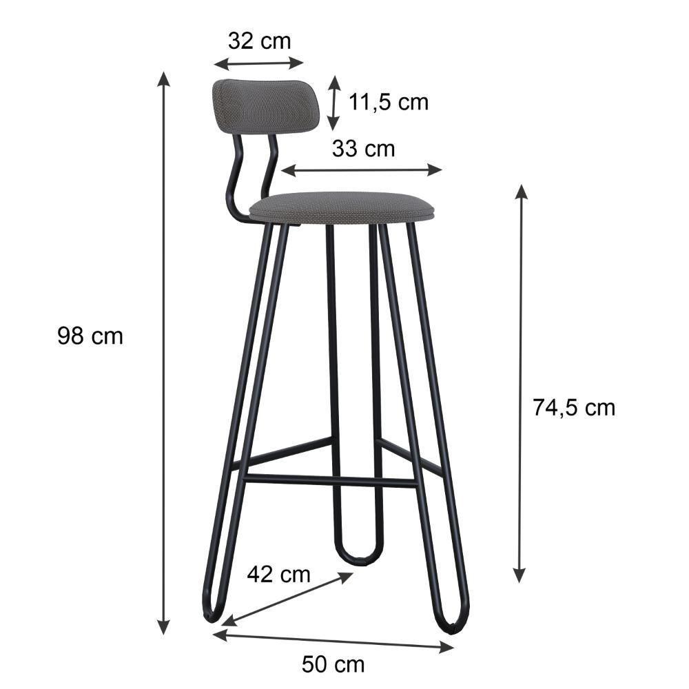 Conjunto 4 Banquetas Alta Ginger Com Encosto Fendi Cinza City - 3