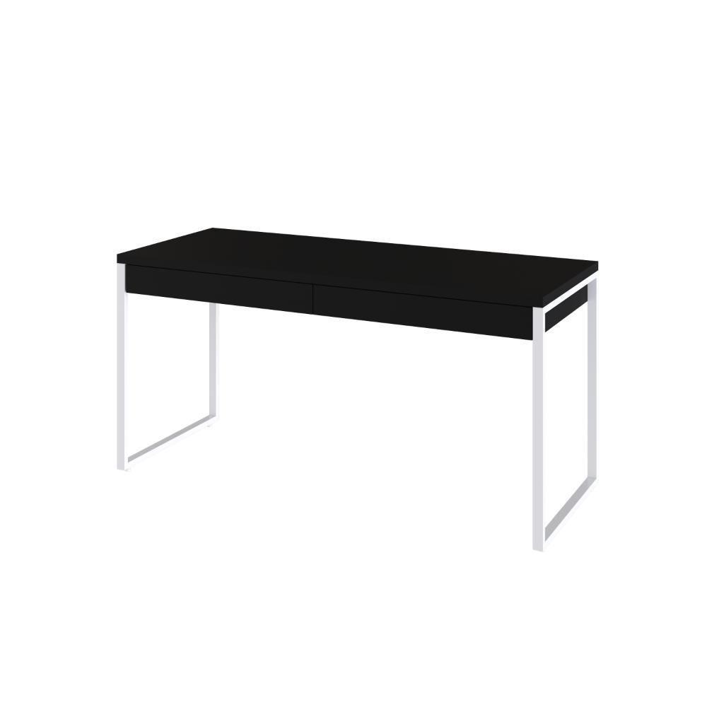 Mesa Diretor 150x60x75cm Com 2 Gavetas Kuadra Preto Ônix Estrutura Branca - 2