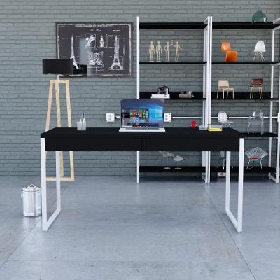 Mesa Diretor 150x60x75cm Com 2 Gavetas Kuadra Preto Ônix Estrutura Branca