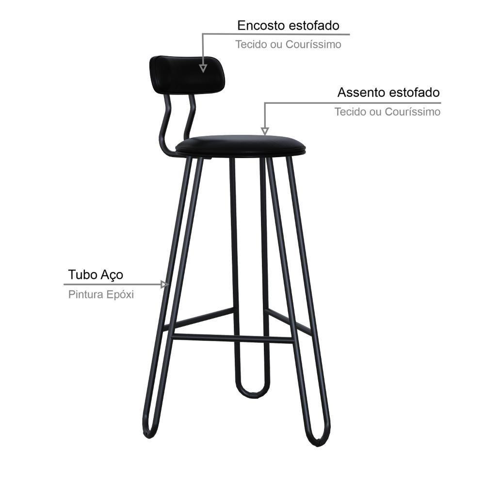 Conjunto 4 Banquetas Alta Ginger Com Encosto Courino Preto - 4