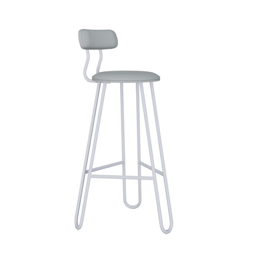 Conjunto 4 Banquetas Alta Ginger Com Encosto Courino Saturno Off White - 1