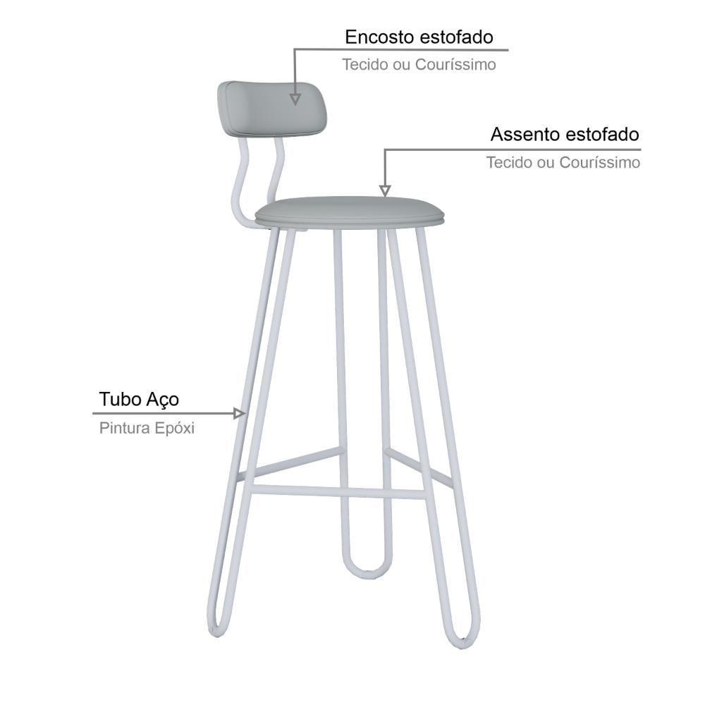 Conjunto 4 Banquetas Alta Ginger Com Encosto Courino Saturno Off White - 4