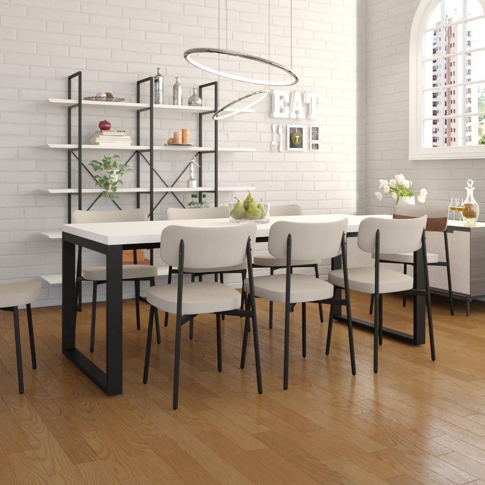 Mesa De Jantar Queens 200x90x77cm Qemj9200 Branco Tx - Est.preta Branco Tx/est.preta - 2