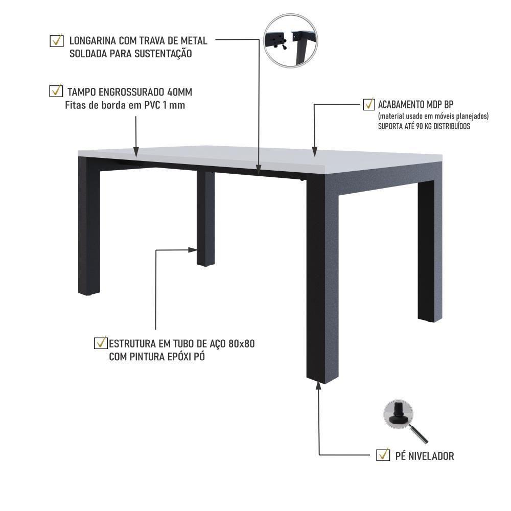 Mesa De Jantar Bronx U 160x90x77cm Brmj9160u Branco Tx - Est.preta Branco Tx/est.preta - 3