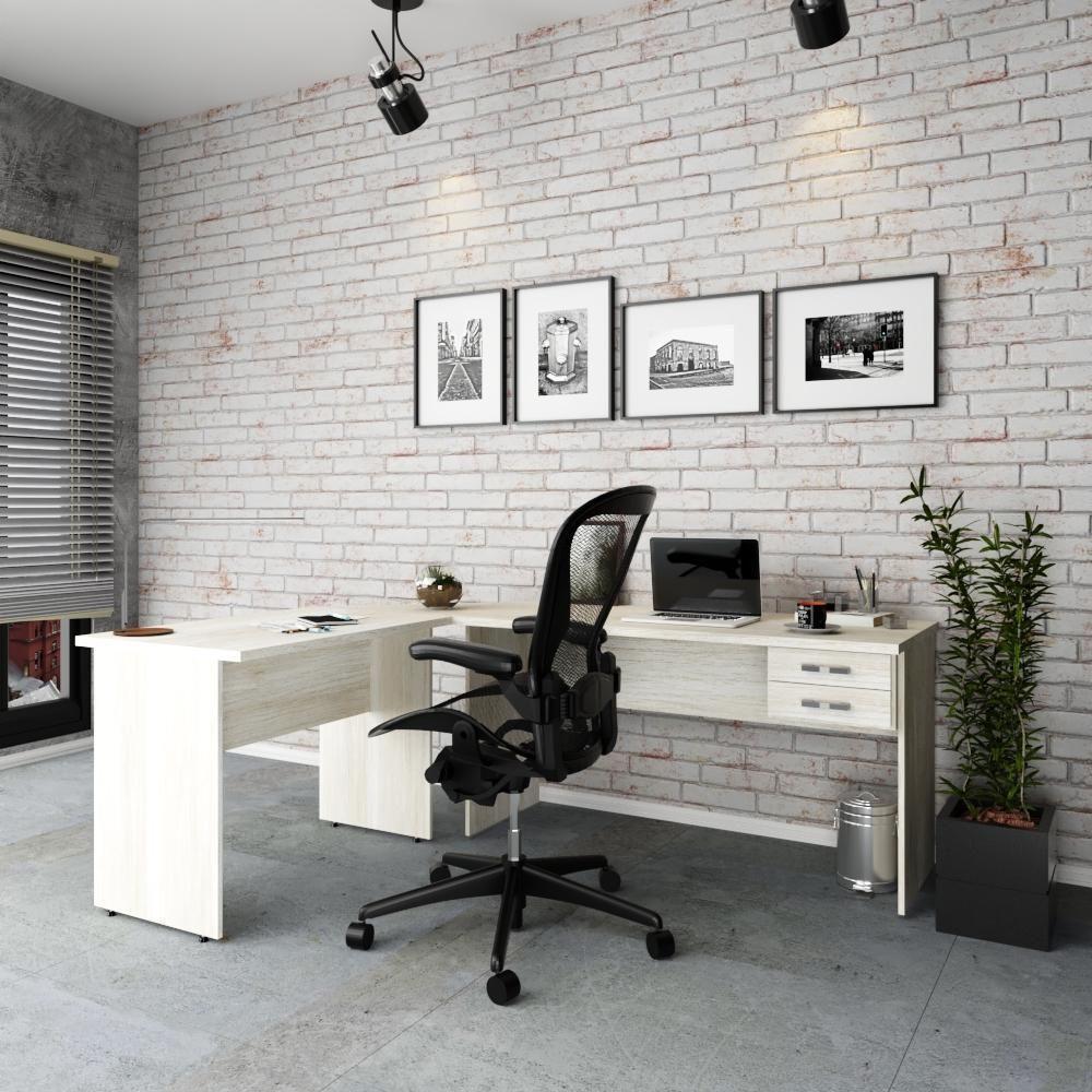 Escrivaninha Mesa De Escritório Em L 1,80x1,40m C-02gavetas Snow - 1