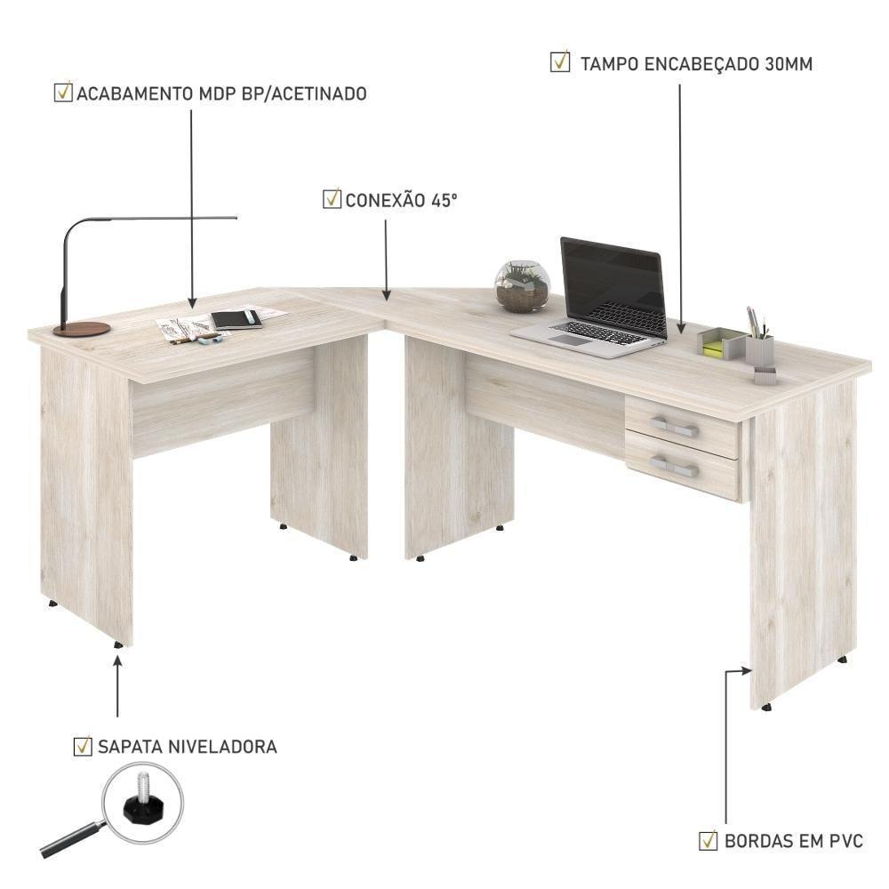 Escrivaninha Mesa De Escritório Em L 1,80x1,40m C-02gavetas Snow - 2