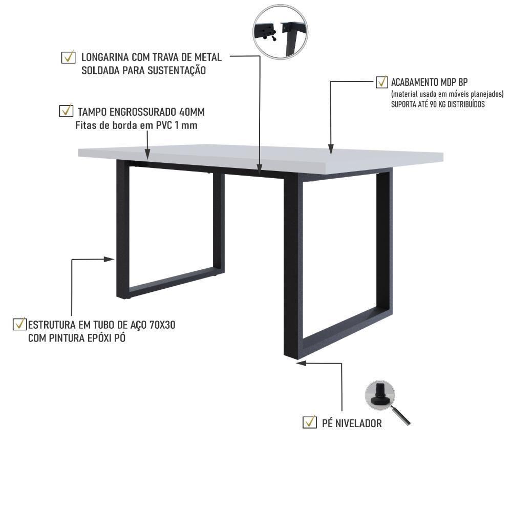 Mesa De Jantar Queens R 160x90x77cm Qemj9160r Branco Tx - Est.preta Branco Tx/est.preta - 3