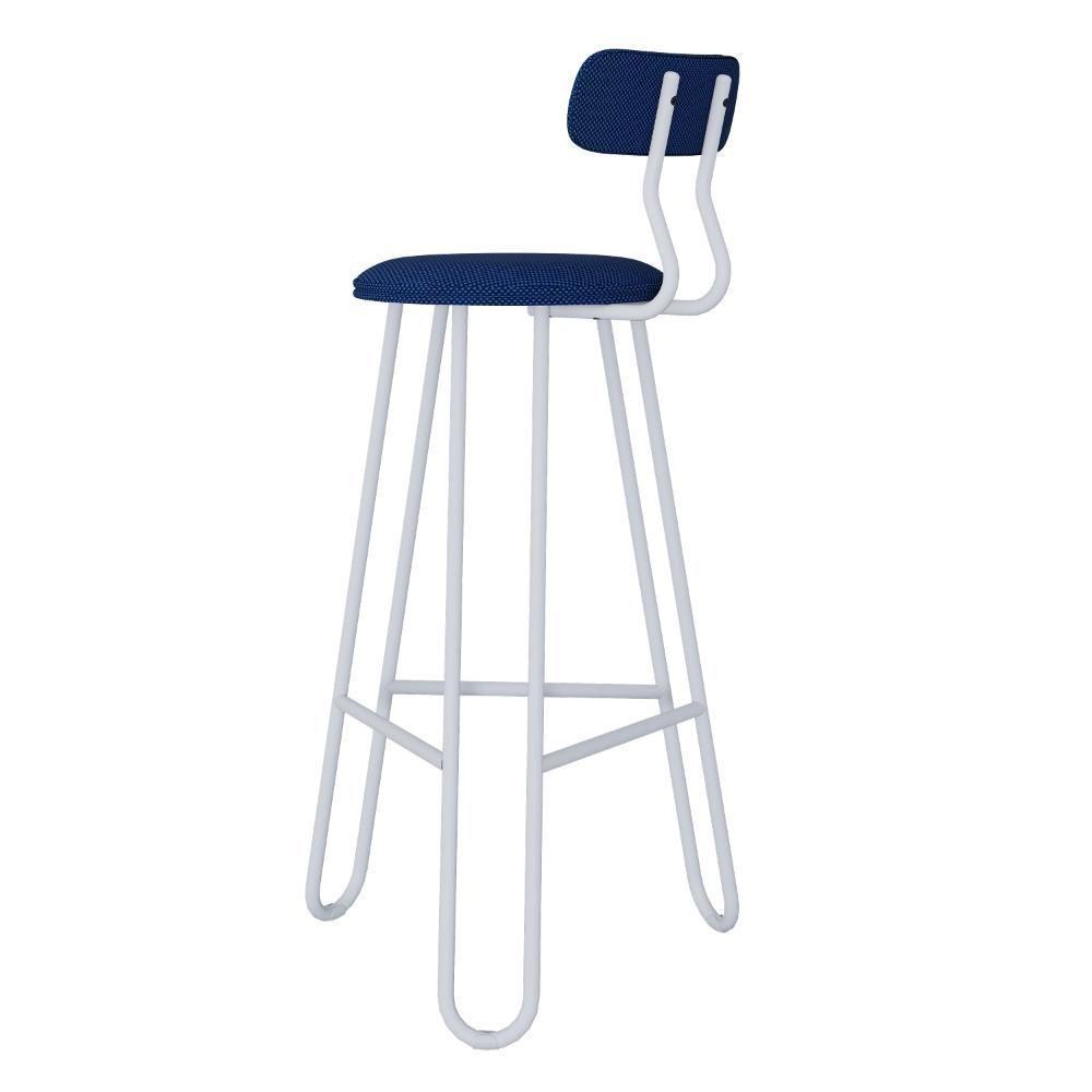 Conjunto 4 Banquetas Alta Ginger Com Encosto Azul Jeans City - 2