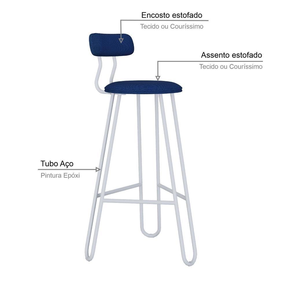 Conjunto 4 Banquetas Alta Ginger Com Encosto Azul Jeans City - 4