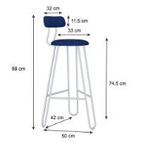 Conjunto 4 Banquetas Alta Ginger Com Encosto Azul Jeans City - 3