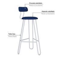 Conjunto 4 Banquetas Alta Ginger Com Encosto Azul Jeans City - 4