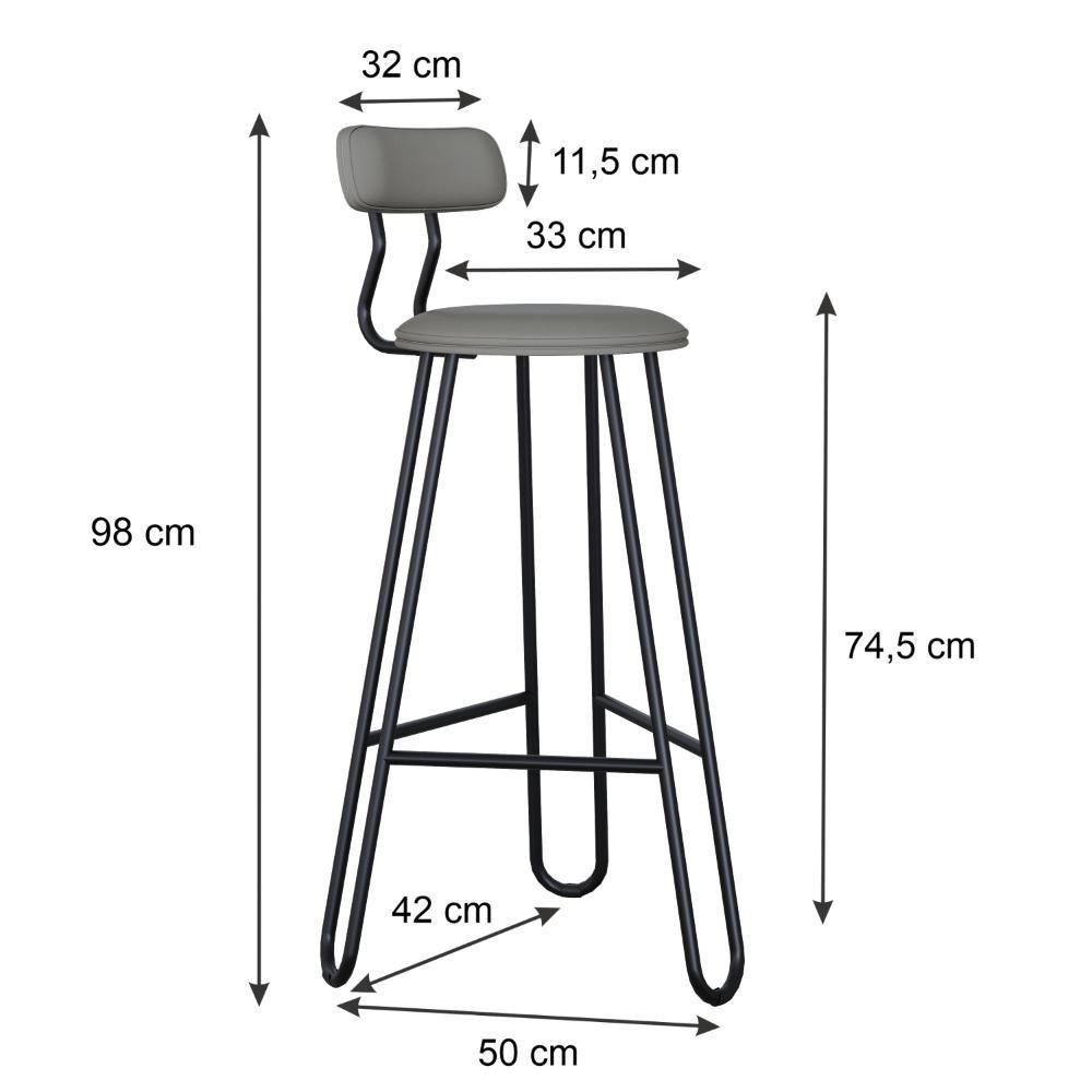 Conjunto 2 Banquetas Alta Ginger Com Encosto Courino Venus Cinza - 3