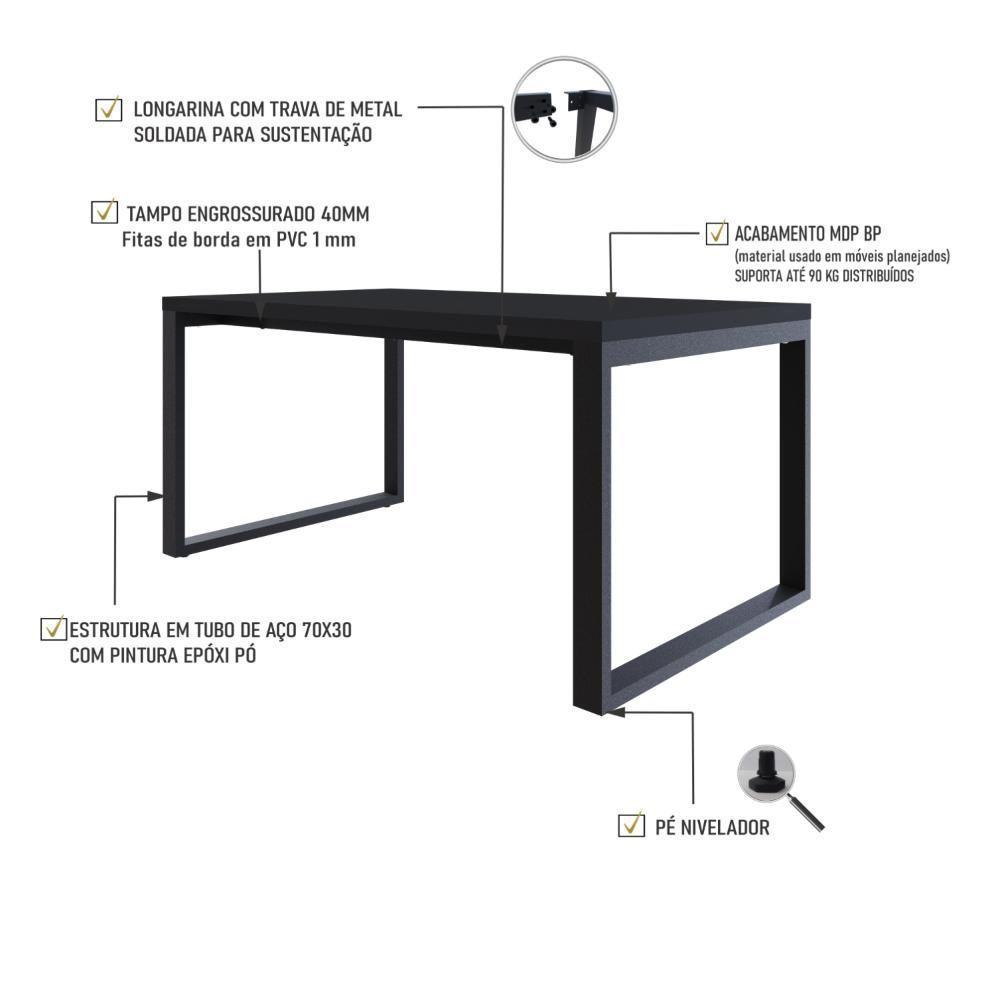 Mesa De Jantar Queens 160x90x77cm Qemj9160 Preto Tx - Est.preta Preto Tx/est.preta - 3