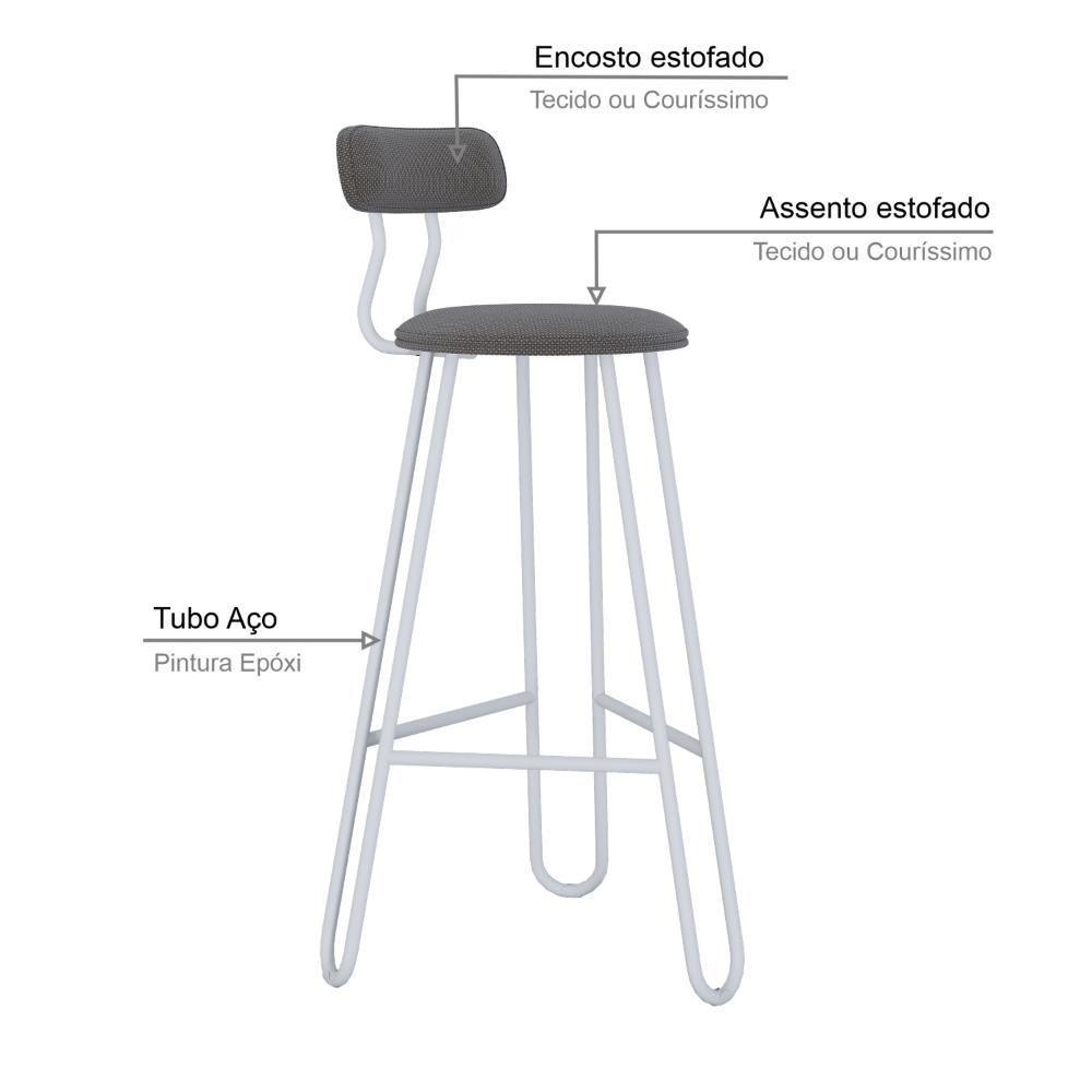 Conjunto 4 Banquetas Alta Ginger Com Encosto Fendi Cinza City - 4