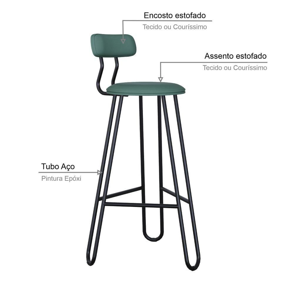 Conjunto 4 Banquetas Alta Ginger Com Encosto Courino Urano Verde Sálvia - 4