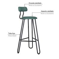 Conjunto 4 Banquetas Alta Ginger Com Encosto Courino Urano Verde Sálvia - 4