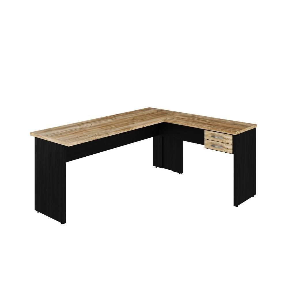Mesa Para Escritório Em L 1,80x1,60m Tampo E Pés 30mm Com Gaveta Carvalho Compreto Ônix - 4