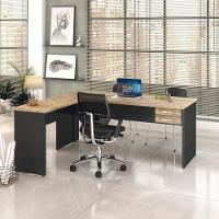 Mesa Para Escritório Em L 1,80x1,60m Tampo E Pés 30mm Com Gaveta Carvalho Compreto Ônix - 1