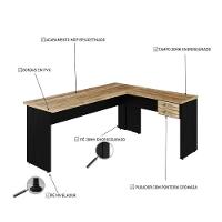 Mesa Para Escritório Em L 1,80x1,60m Tampo E Pés 30mm Com Gaveta Carvalho Compreto Ônix - 3