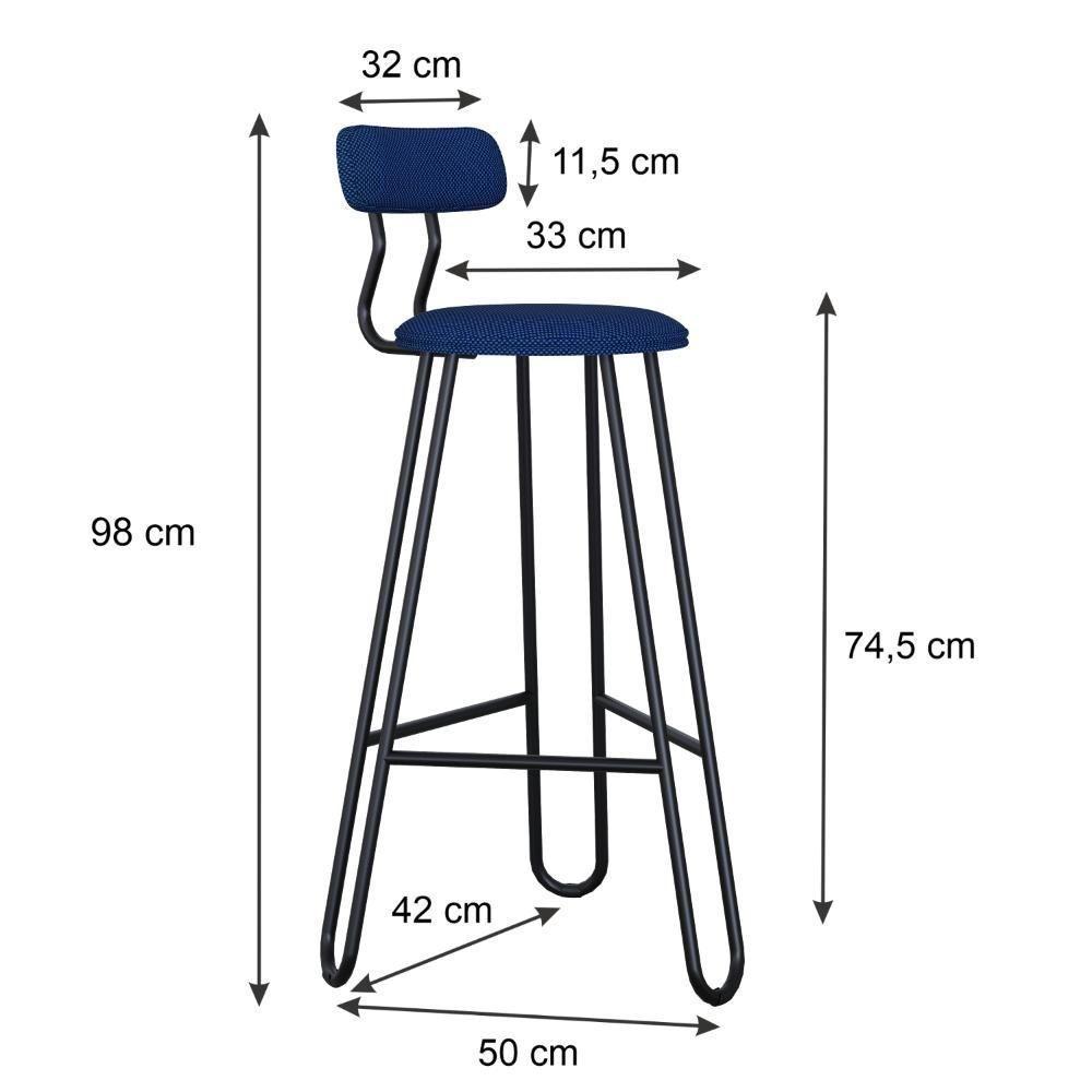 Conjunto 4 Banquetas Alta Ginger Com Encosto Azul Jeans City - 3