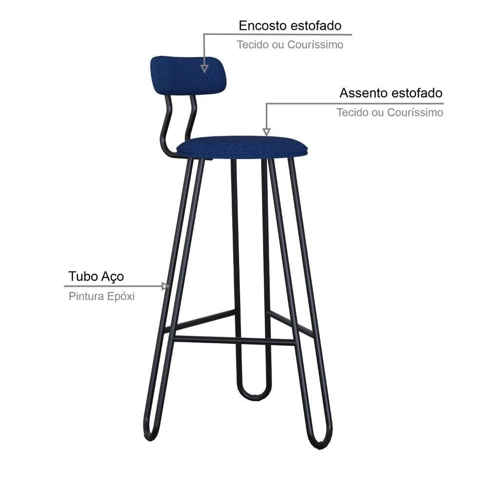 Conjunto 4 Banquetas Alta Ginger Com Encosto Azul Jeans City - 4