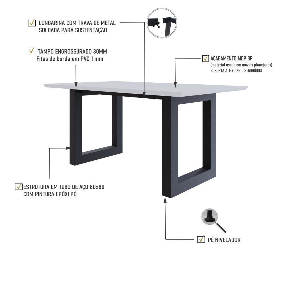 Mesa De Jantar Bronx Rg2 160x90x77cm Brmj9160rg2 Branco Tx - Est.preta Branco Tx/est.preta - 3