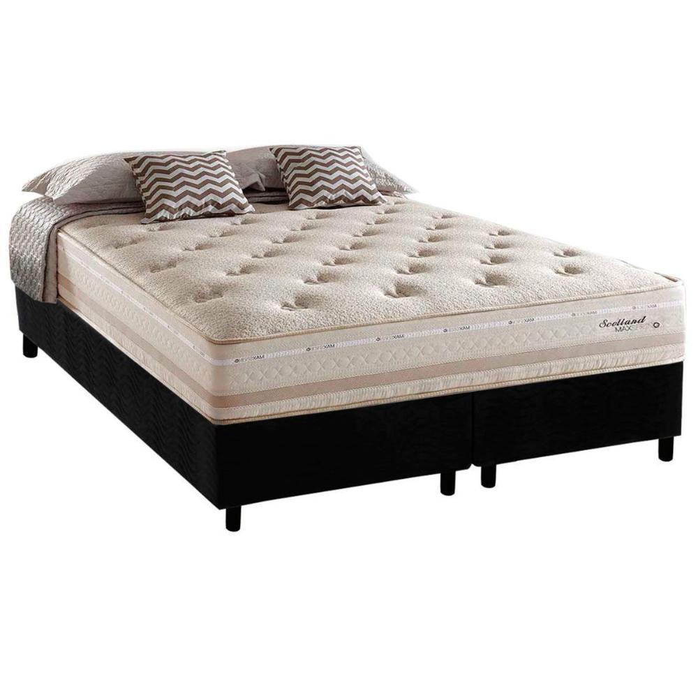 Cama Box King: Colchão Molas Herval Maxspring Scotland + Base Crc Suede Black(193X203) - 1
