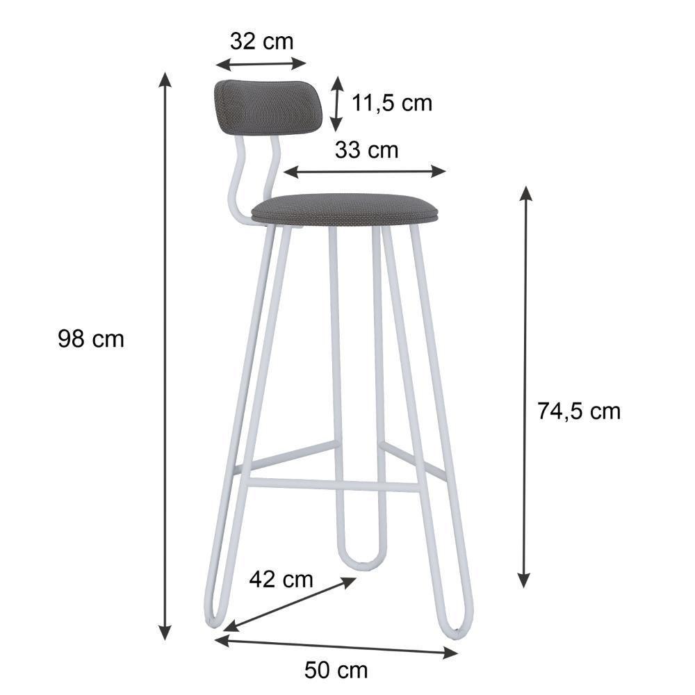 Conjunto 2 Banquetas Alta Ginger Com Encosto Fendi Cinza City - 3