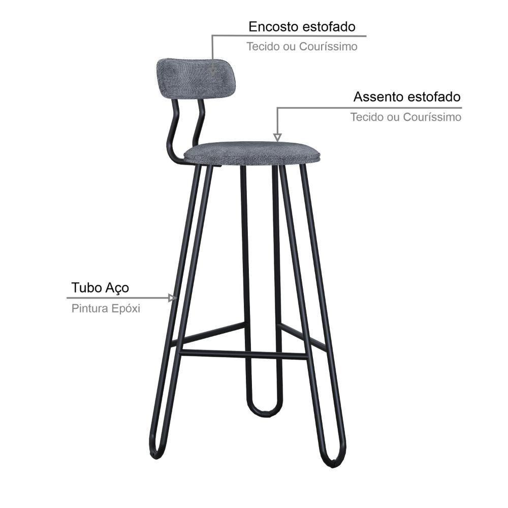 Conjunto 4 Banquetas Alta Ginger Com Encosto Névoa Prata City - 4