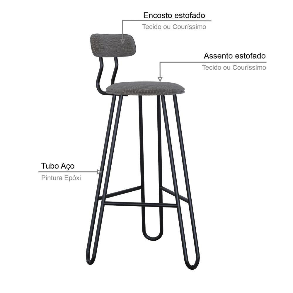 Conjunto 2 Banquetas Alta Ginger Com Encosto Fendi Cinza City - 4