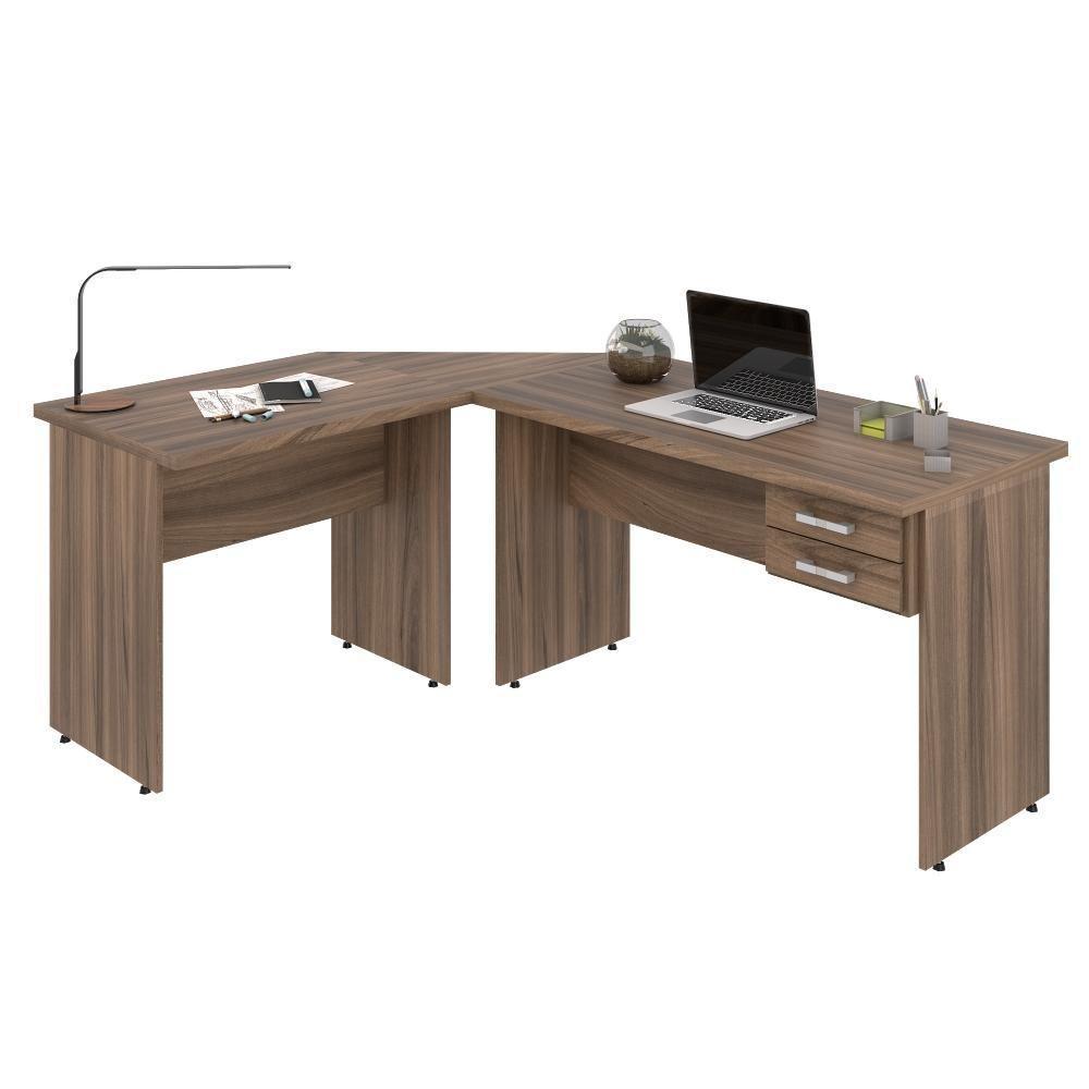 Escrivaninha Mesa De Escritório Em L 1,80x1,40m C-02gavetas Nogal - 3