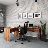 Escrivaninha Mesa De Escritório Em L 1,80x1,40m C-02gavetas Nogal - 1